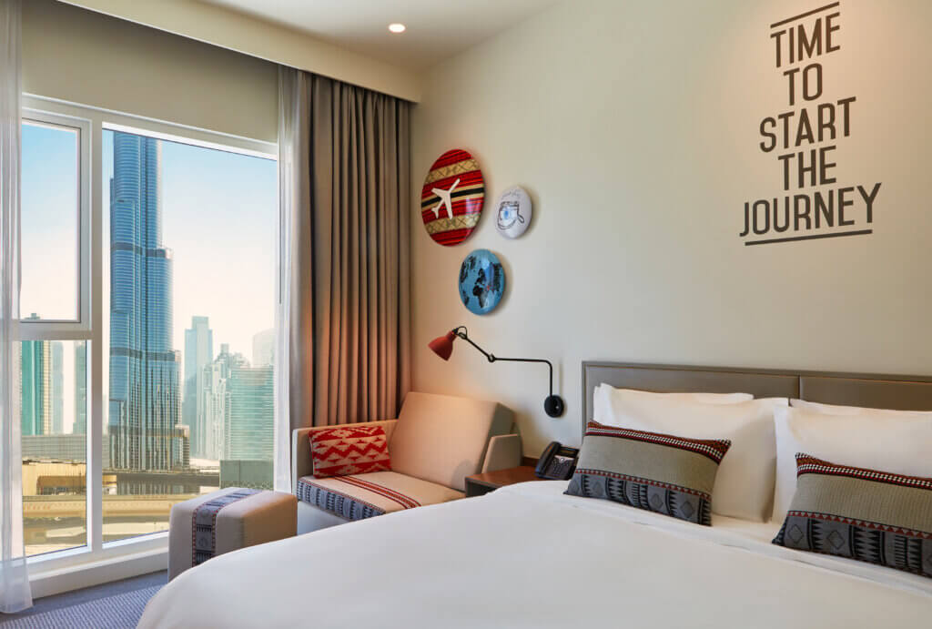 rove downtown hotel with view of burj khalifa from your room