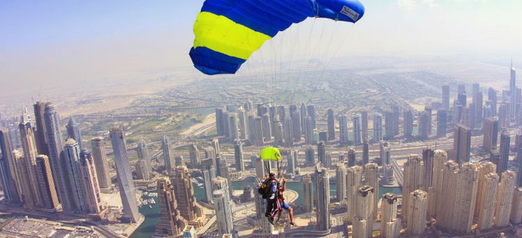 Skydiving above Dubai's impressive skyline